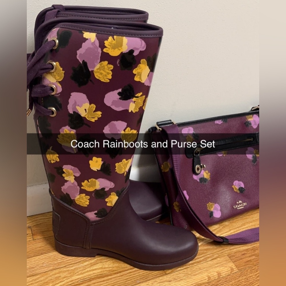 Coach purse and rain boot set